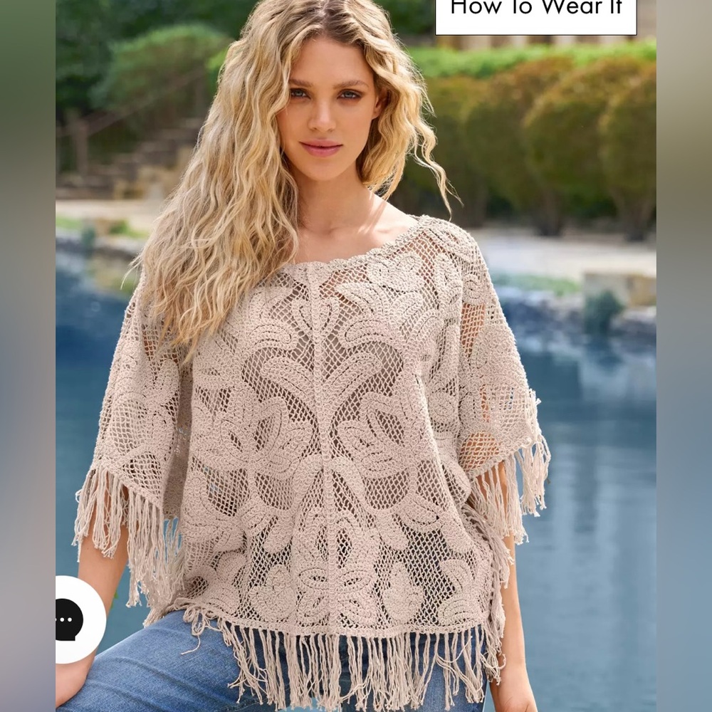 NWOT BOSTON PROPER Beige Crochet Fringe Poncho